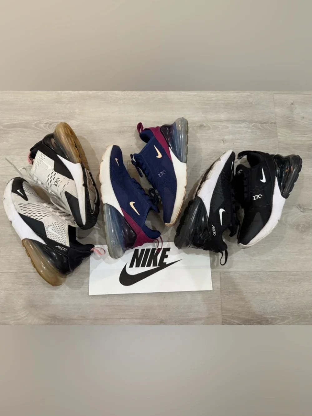 Nike Air Max 270 Bundle - 3 Pairs (White/Pink, Navy, Black)